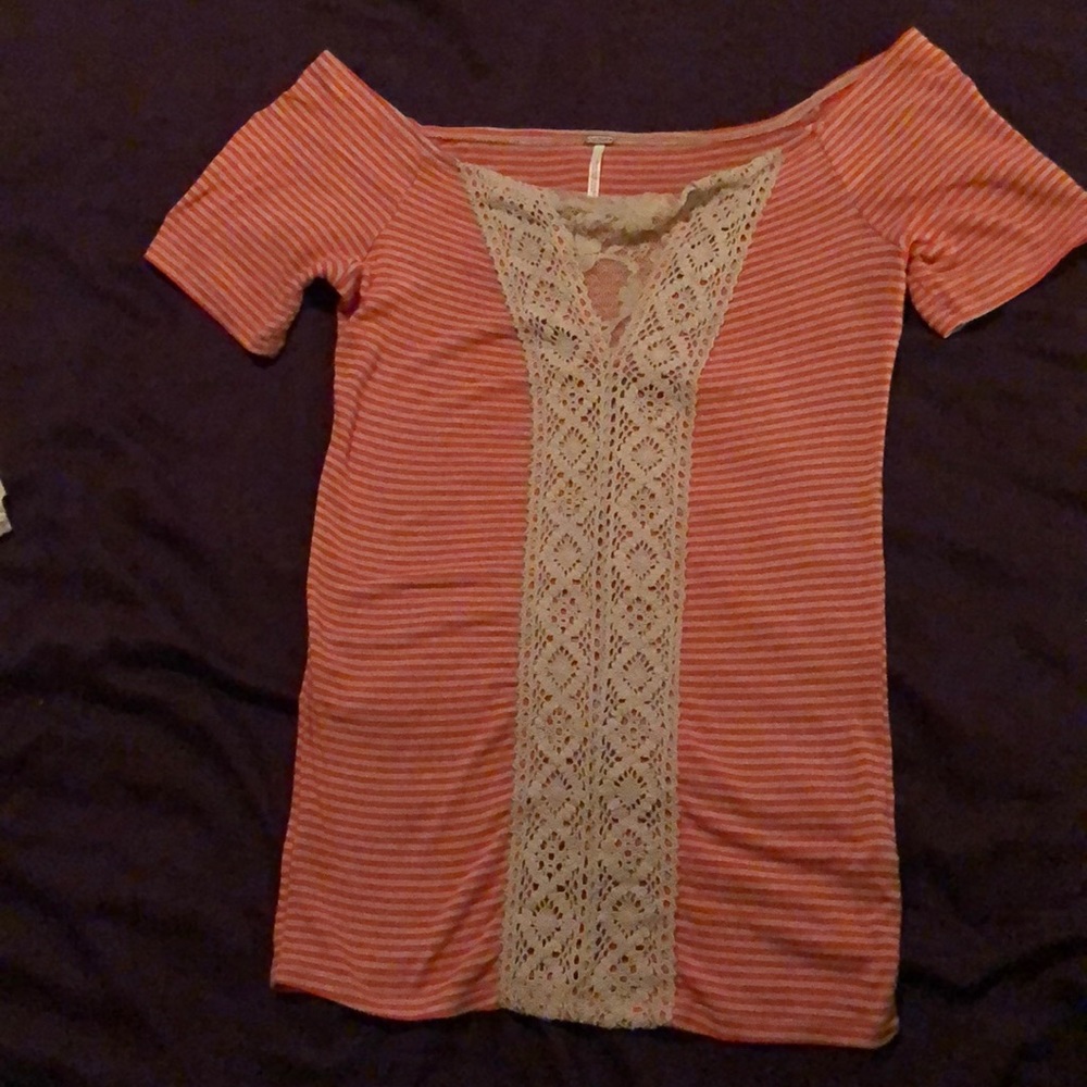 Free people off the shoulder lace and striped top